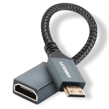Imagem de Mini adaptador HDMI para HDMI 8K, cabo mini HDMI macho para HDMI fêmea, trança de nylon, revestimento de alumínio, suporte 8K @60HZ 4K @144HZ, compatível com Raspberry Pi Zero, câmera, filmadora