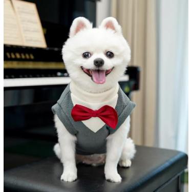 Imagem de 1 peça de roupas para animais de estimação, design quente de poliéster com gravata borboleta para cães e gatos, roupa de inverno para animais de estimação pequenos a médios, festas de Páscoa, cinza