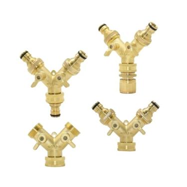 Imagem de Rosca de latão 3/10.2 cm Y válvula de irrigação divisor de água 5/20.3 cm cobre torneira de jardim bidirecional conector rápido 1 conjunto WWECCQIJ(D)