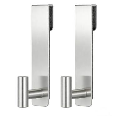 Imagem de HUFEEOH Ganchos de toalha de banho, cabide de porta de chuveiro estendido sobre vidro de 19 cm para toalhas e roupões, toalheiro de banheiro à prova de ferrugem, pacote com 2 (prata, forma de T)