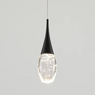 Imagem de Aoceley Luminária pendente de LED preta, luminária pendente para ilha de cozinha, luminária de teto regulável com pingente de cristal bolha para ilha de cozinha, sala de jantar, quarto