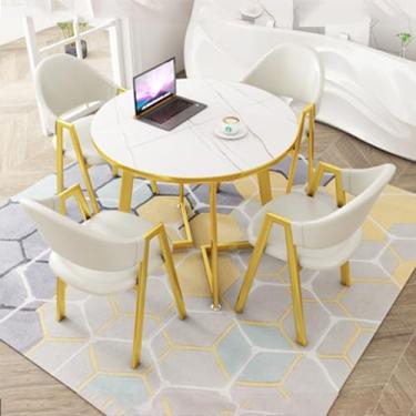 Imagem de Conjunto de mesa e cadeira de clube de recepção de escritório, mesa de negociação, mesa de centro com cadeira, pequenas mesas de conferência, conjunto de mesa de jantar para 4 (cor: 37, tamanho: 31,4