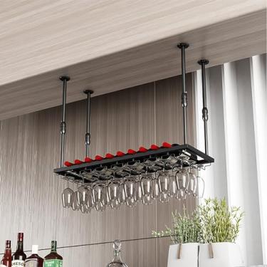 Imagem de Rack de vidro de vinho para pendurar em pé, rack de vinho industrial montado na parede com suporte de vidro a vapor, suporte de garrafa de metal, prateleira de barra de uva arte em ferro de vinho