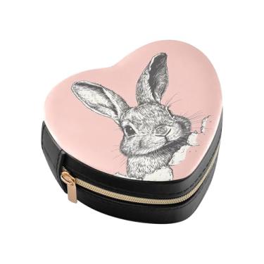 Imagem de Burbuja Caixa de joias de coelho de papel rasgado em forma de coração, mini estojo de joias de viagem para mulheres e meninas, estojo portátil organizador de armazenamento para brincos, anéis, colares