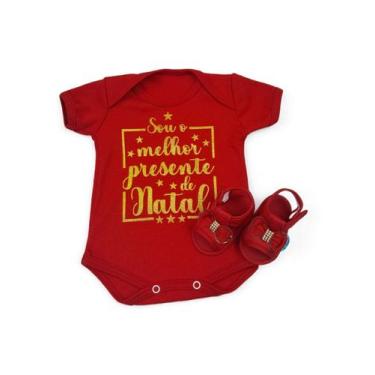 Imagem de Conjunto Sandália Com Body Desenho Feliz Natal Bebe Roupa Verão Estamp