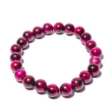 Imagem de Pulseira Bolinha 8mm Pedra Olho de Tigre Rosa Fio Silicone - Cristaisd