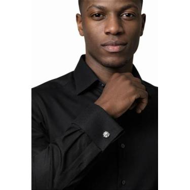 Imagem de Camisa Social Preta de Punho Duplo para Abotoaduras T&C 100% Algodão F