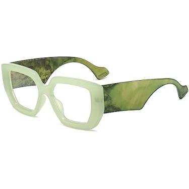 Imagem de AIEYEZO Óculos De Sol Com Armação Grossa E Luz Azul Para Homens Mulheres, Quadrados Da Moda Computador, Anticansaço Visual Previne Dor Cabeça (Verde)