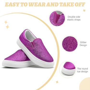 Imagem de Tênis infantil infantil para meninas e meninos, cano baixo, sem cadarço, moderno, lona, casual, confortável, sem cadarço, cor glitter, caminhada, corrida, tênis de salto plano, roxo, vermelho, Roxo