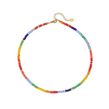 Imagem de Wellike Colar feminino com contas coloridas, feito à mão, banhado a ouro, boêmio, verão, curto, joias, presentes, Aço inoxidável, Sem Pedra Preciosa