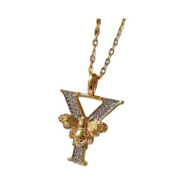 Imagem de Colar Feminino Banhado a Ouro 18k Com Pingente De Abelha E Letra Inici
