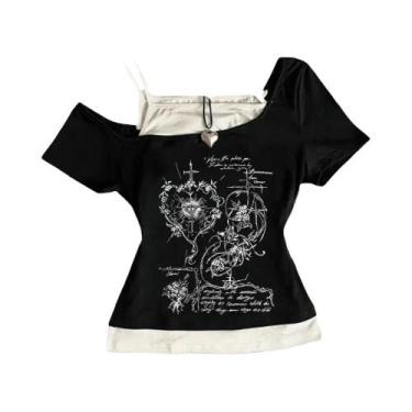 Imagem de Camiseta Gráfica Gótica 2K Para Mulheres, Manga Longa, Estilo Vintage 