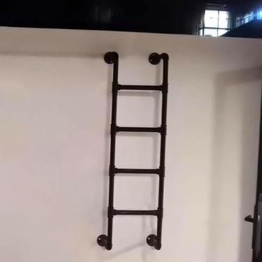 Imagem de Escada de emergência de incêndio - ajustável de ferro forjado preto de 99 cm/119,4 cm/139,7 cm/149,9 cm/160 cm, escada de metal montada na parede para segurança de saída do sótão e porão (1,28 m/4,2