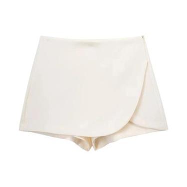 Imagem de Saia Curta Feminina De Cintura Alta Para O Verão, Bege, Preta, Assimét