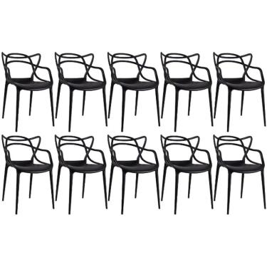 Imagem de Kit 10 Cadeiras Reforçadas Empilhavel Masters Allegra Jardim Churrasqueira Sala Cozinha Jantar - Preto