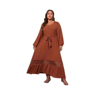 Imagem de Vestidos Longos Casuais Elegantes Em Tamanho Plus, Com Decote Em V E C