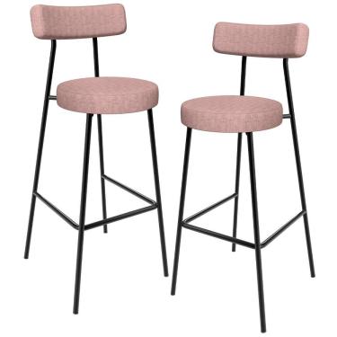 Imagem de Kit 02 Banquetas Alta Bar Cozinha Sala De Jantar Aço Milão L02 Linho Rosa - Lyam Decor