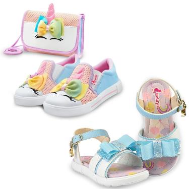 Imagem de Kit Tênis Menina Unicórnio Com Bolsinha E Sandália Infantil Laço Brilho Mz Shoes-Feminino