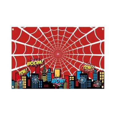 Imagem de Banner De Aniversário Herói Teia De Aranha Cenário Urbano De Quadrinho