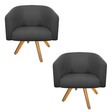 Imagem de Kit 02 Poltronas Luiza Giratória de Madeira Linho Chumbo