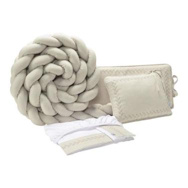 Imagem de Kit Berço Bebê Trança Linho 6 Pçs Protetor Batistela Baby, Bege