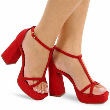 Imagem de Sandália Salto Grosso 10cm Confortável Meia Pata Feminina P110 - Modar