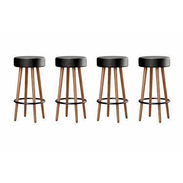 Imagem de Kit 04 Banquetas Alta Para Cozinha Área Gourmet Berlin Couríssimo Preto - Abmaza