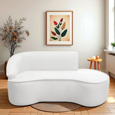 Imagem de Divã Recamier Curvo Sala De Estar Recepção Marrocos 180cm Lado Direito Bouclé Branco