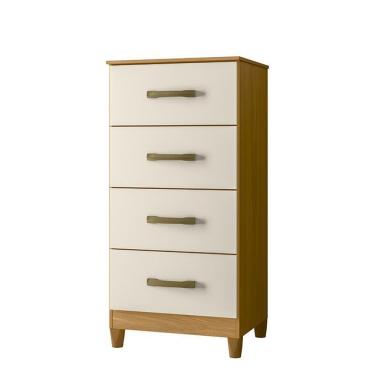 Imagem de Cômoda Mobi 4 Gavetas MDF Puxadores Plástico Carvalho Grife Off White Móveis Albatroz