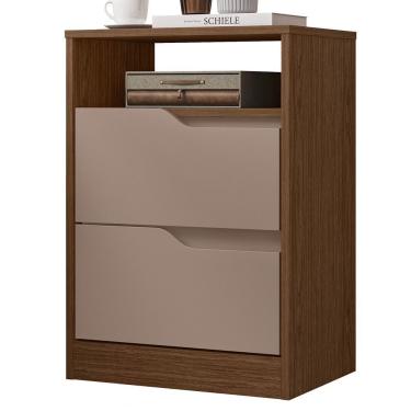 Imagem de Mesa de Cabeceira Sole 2 Gavetas MDF Capuccino Nogueira Flex Versátil Moderno Móveis Al...