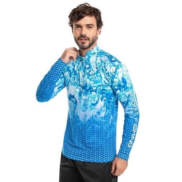 Imagem de Camiseta Raglan Zor Masculina Manga Longa Azul Ocean Casual Confortáve