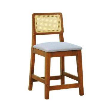 Imagem de Banqueta Baixa-cadeira Gabi Madeira Maciça Encosto Telinha - Amêndoa A