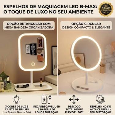 Imagem de Espelho de Mesa LED Recarregável 3 Tons de Luz Touch Para Maquiagem Do