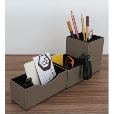 Imagem de Kit Escritório material sintético Cor Fendi Porta Lápis Clips E Cartão