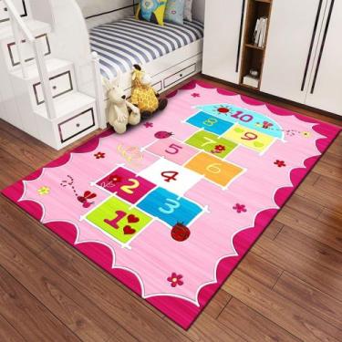 Imagem de Tapete infantil 1,00 x 1,40 estampado flanel amarelinha rosa - THEOVIT