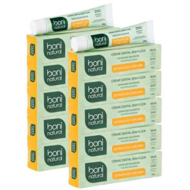 Imagem de Kit 10 Creme Dental Boni Natural Sem Fluor Curcuma Hortela Antisseptic
