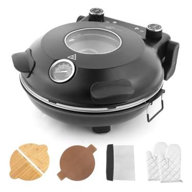 Imagem de KLAIF Forno Elétrico de Pizza de Bancada 12" (Uso Interno) com Pedra Cerâmica, Controles Duplos de Temperatura Ajustáveis, Inclui 4 Utensílios para Pizza LMR-Preto, 110V-130V