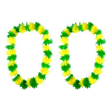 Imagem de Kit Colar Havaiano Verde Amarelo Fantasia Festa Copa Brasil - Silver F