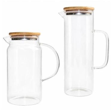 Imagem de Conjunto 2 Jarras de Vidro com Alça Tampa Bambu Oikos Cozinha Servir S