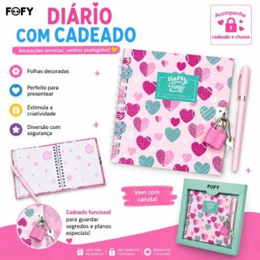 Imagem de Kit Diário Infantil Fofy Cadeado Chave Caneta Gel Caderno Secreto Cora