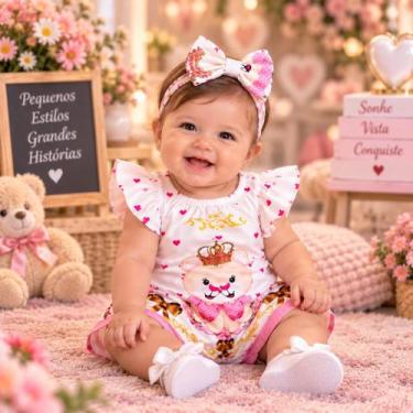 Imagem de Macacão Baby Baby Menina Infantil Temático Realeza + Laço de Cabelo - 
