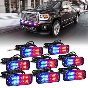 Imagem de Xprite Kit de luzes estroboscópicas de emergência vermelho azul com 20 LEDs, grade de montagem embutida, sinalizador lateral, perigo de aviso, luz policial intermitente para bombeiros, carros, SUV,