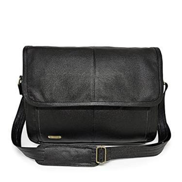 Imagem de Bolsa Pasta Carteiro Masculina De Couro Legítimo P/Notebook Cor:Preto