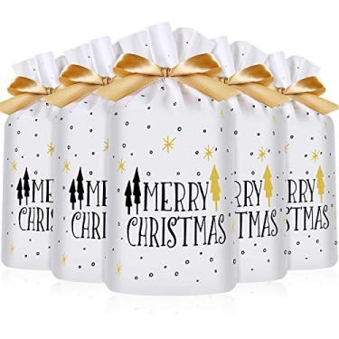Imagem de Frienda Pacote com 30 sacos para doces com cordão, saco de plástico para lembrancinhas de Natal, casamento, aniversário, noivado, feriado (Merry Christmas Tree Print)