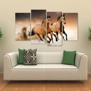 Imagem de Quadro Paisagem Manada De Cavalos Mosaico Em Tecido 4 Peças