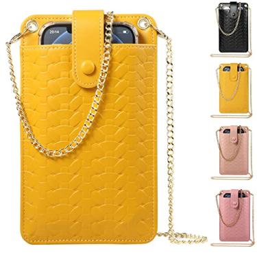 Imagem de YICHEEY Bolsa de celular pequena bolsa tiracolo pequena bolsa de ombro com slot para cartão para iPhone 16 Pro Max Galaxy S25+, Amarelo, Estampa de tecido