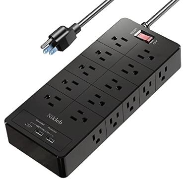 Imagem de Régua de alimentação 23 em 1, 20 tomadas protetor de sobretensão suporte de parede com 2 portas USB + 1 USB C, cabo de extensão multiplugue de 1,8 m resistente, acessórios para jogos, estúdio, casa,