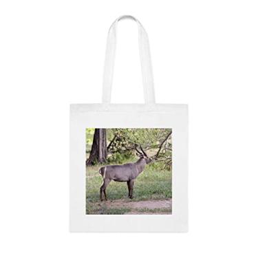 Imagem de Sacola Topi Has A Llow Gait In The Savanna, presente engraçado Topi, bolsa de ombro, bolsas reutilizáveis, cesta de Natal de aniversário, ideia de presente, Branco