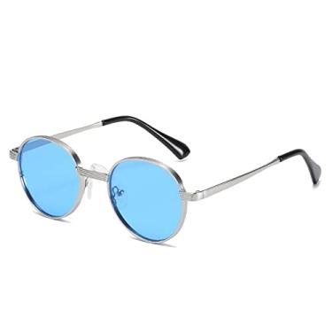 Imagem de Óculos de sol retrô moda masculina óculos vintage redondos para homens/mulheres óculos de sol de luxo masculinos uv400 lunette soleil homme, azul c6, tamanho único