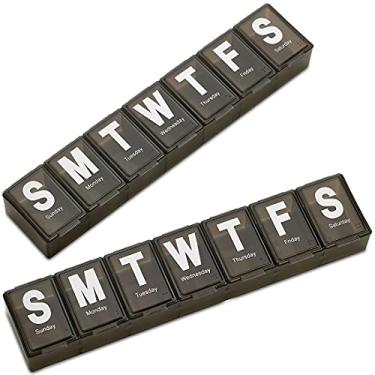Imagem de Organizador semanal de comprimidos – (pacote com 2) recipiente extra grande de vitaminas com letras jumbo, fácil de ler, livre de BPA – Estojo para comprimidos de 7 dias para viagem diária, (preto)